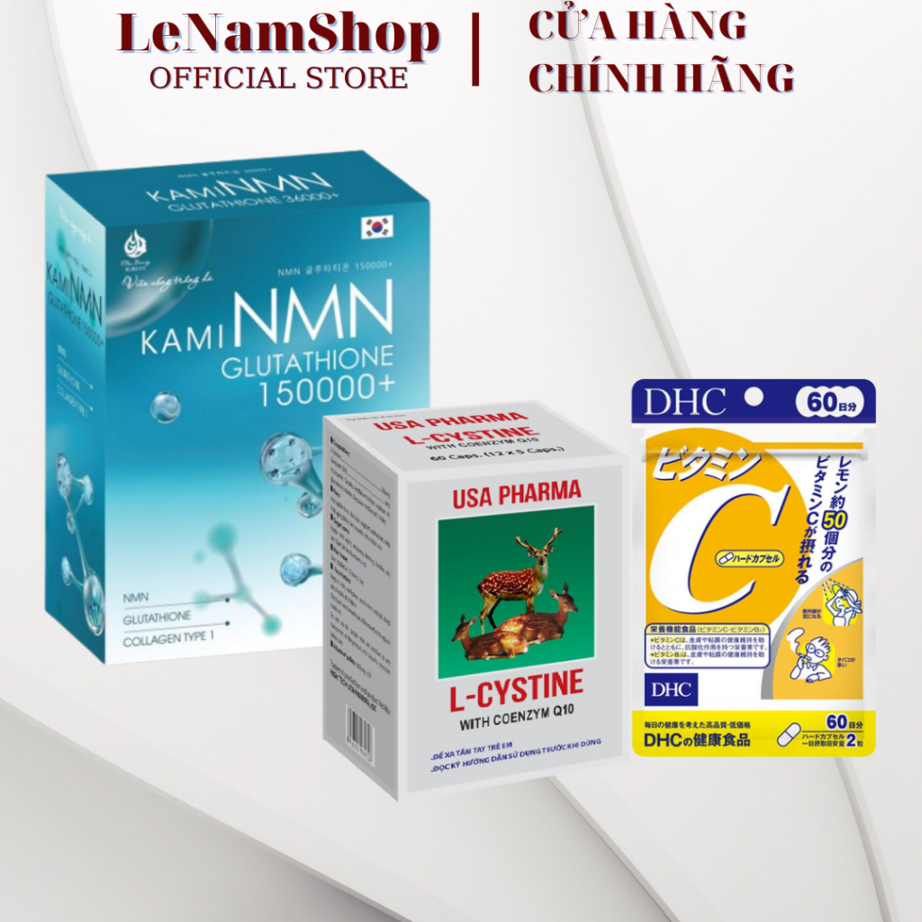 Combo Glutathione NMN + L-cystine , dưỡng trắng sáng da, ngừa rụng tóc, mờ thâm nám