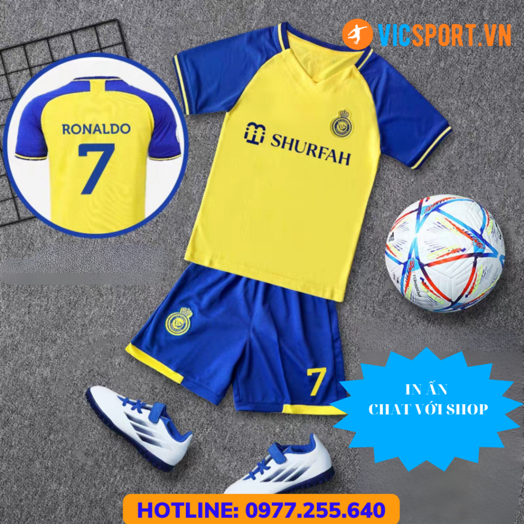 Áo bóng Đá Trẻ Em AL NASSR, Quần Áo Đá Banh Cho Bé CLB Al Nassr 2023 - 2024 Vải Thun Lạnh HP - Vicsport