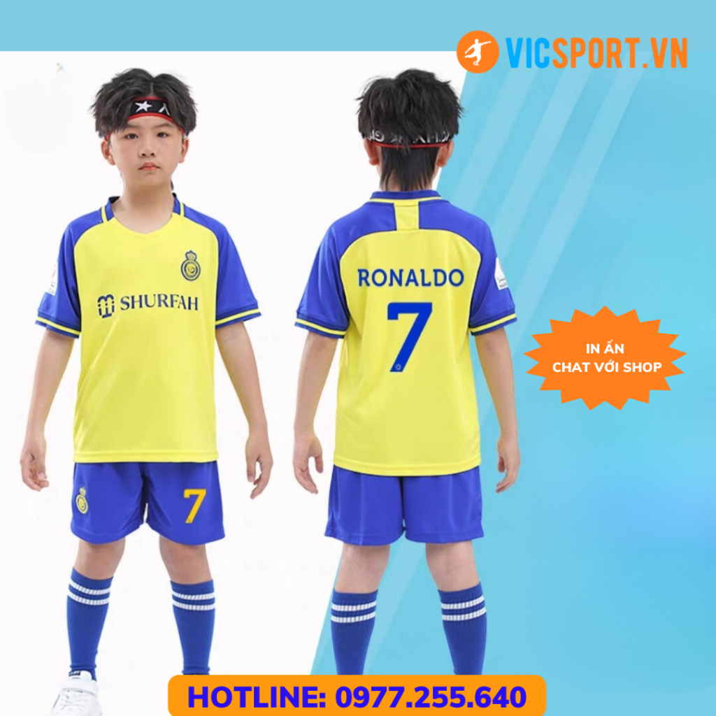 Áo bóng Đá Trẻ Em AL NASSR, Quần Áo Đá Banh Cho Bé CLB Al Nassr 2023 - 2024 Vải Thun Lạnh HP - Vicsport