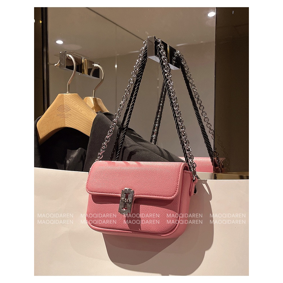 Túi xách nữ đeo chéo khóa gim băng phiên bản thiết kế điều chỉnh ngắn dài tùy ý kèm dây da và dây xích