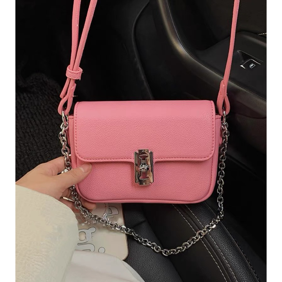 Túi xách nữ đeo chéo khóa gim băng phiên bản thiết kế điều chỉnh ngắn dài tùy ý kèm dây da và dây xích