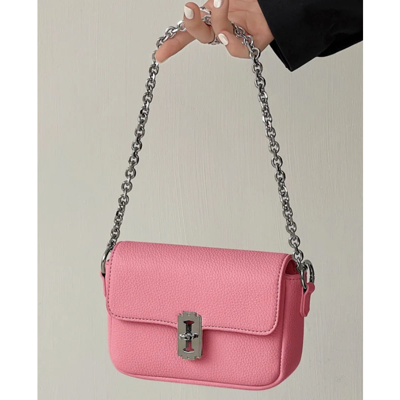 Túi xách nữ đeo chéo khóa gim băng phiên bản thiết kế điều chỉnh ngắn dài tùy ý kèm dây da và dây xích