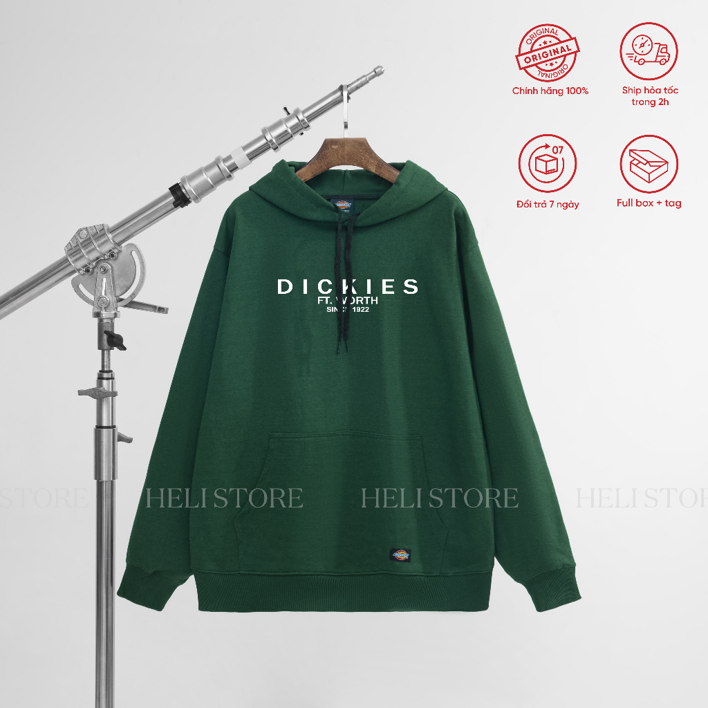 Áo hoodie Màu Rêu FT  Dickies nam nữ unisex form rộng basic in ngực chính hãng - Helistore