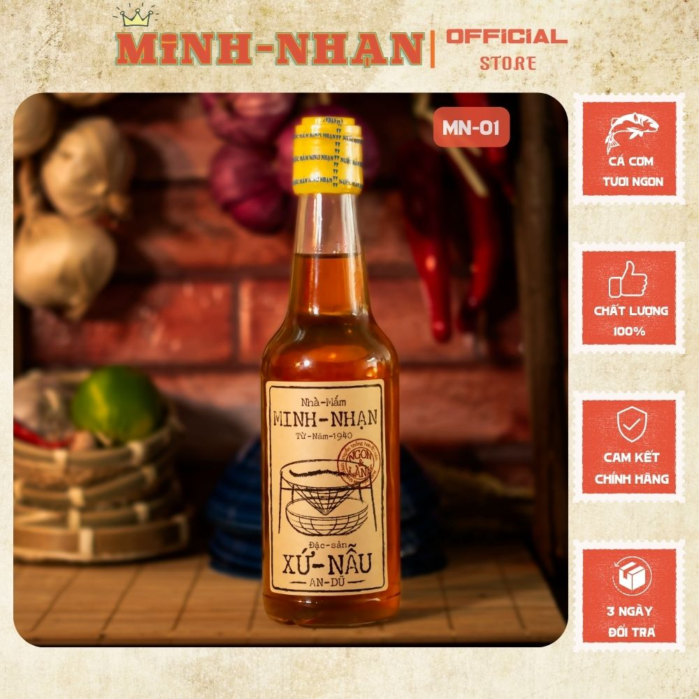 Nước mắm cá cơm ngon nguyên chất ủ chượp truyền thống Minh Nhạn Bình Định độ đạm 40 chai 330ml