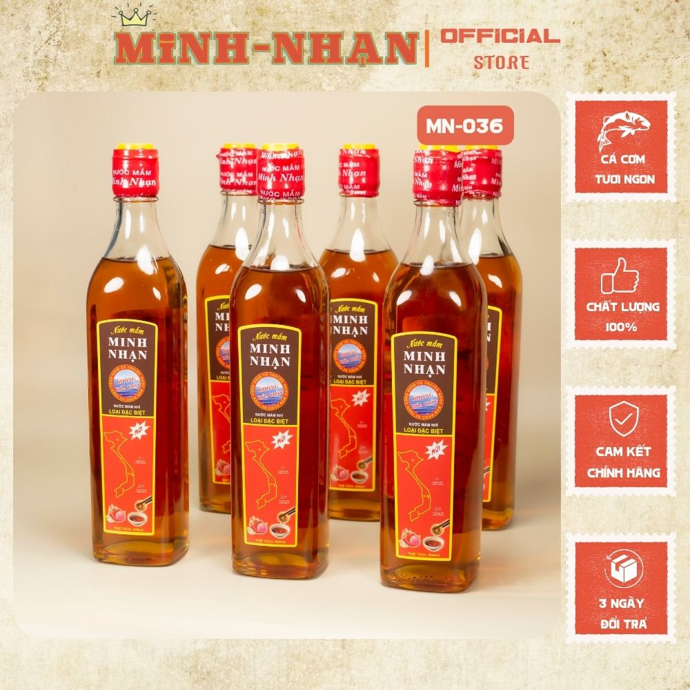 Nước mắm nguyên chất cá cơm thùng 6 chai thủy tinh truyền thống Minh Nhạn Bình Định độ đạm 35