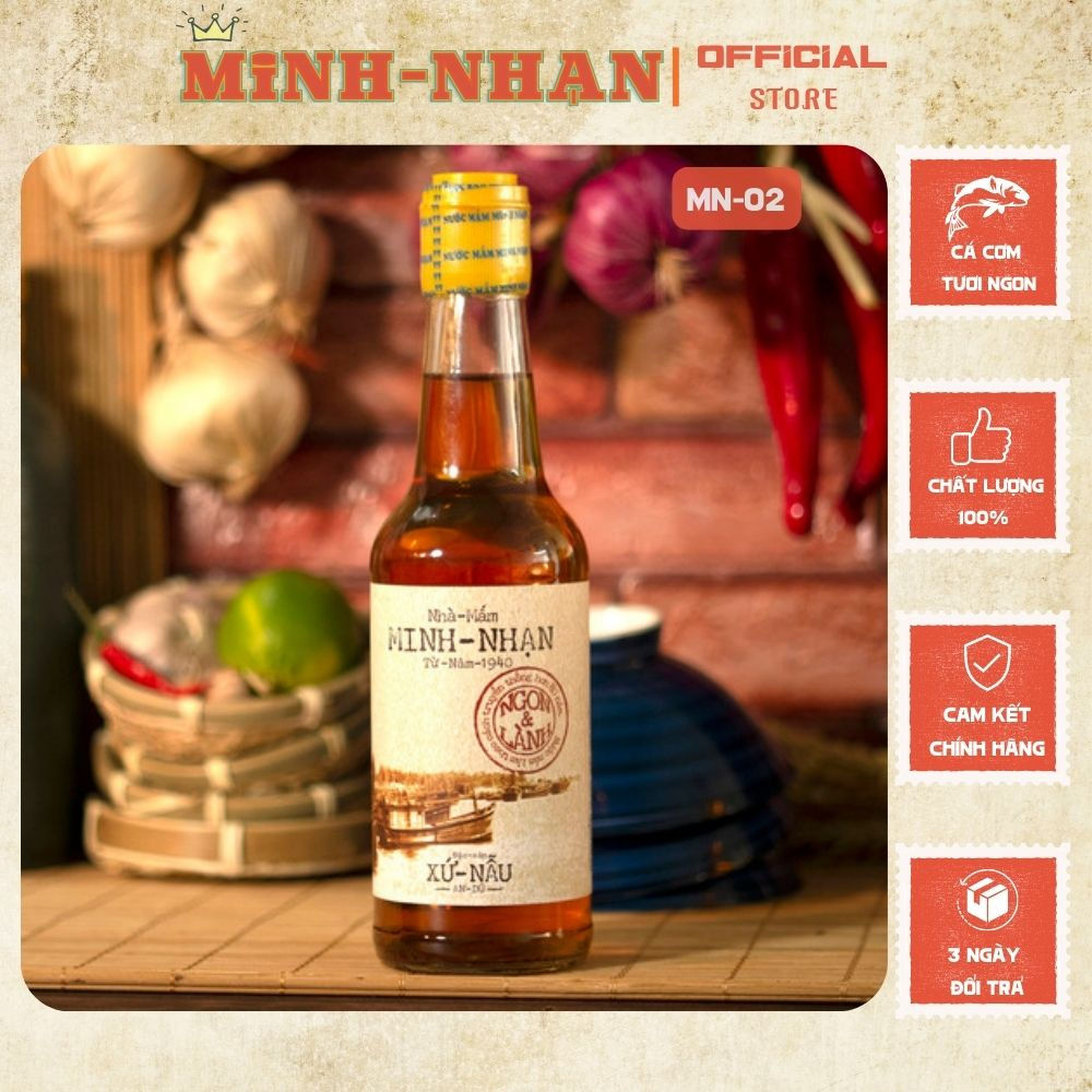 Nước mắm nhỉ nguyên chất cá cơm ngon ủ chượp truyền thống Minh Nhạn Bình Định độ đạm 35 chai 330ml