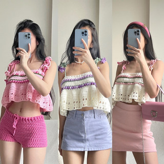 Áo len hoa tulip dáng croptop
