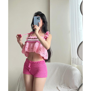 Áo len hoa tulip dáng croptop