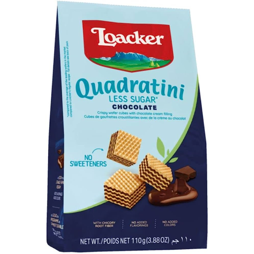 BÁNH XỐP NHÂN KEM SÔ CÔ LA_ ÍT ĐƯỜNG] LOACKER Quadratini Less Sugar 110gr