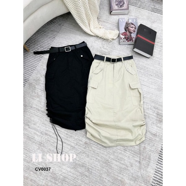 Chân váy rút sườn túi hộp mã mới hot hit siêu xinh , Chân váy dáng dài phối túi hộp dây rút siêu hot