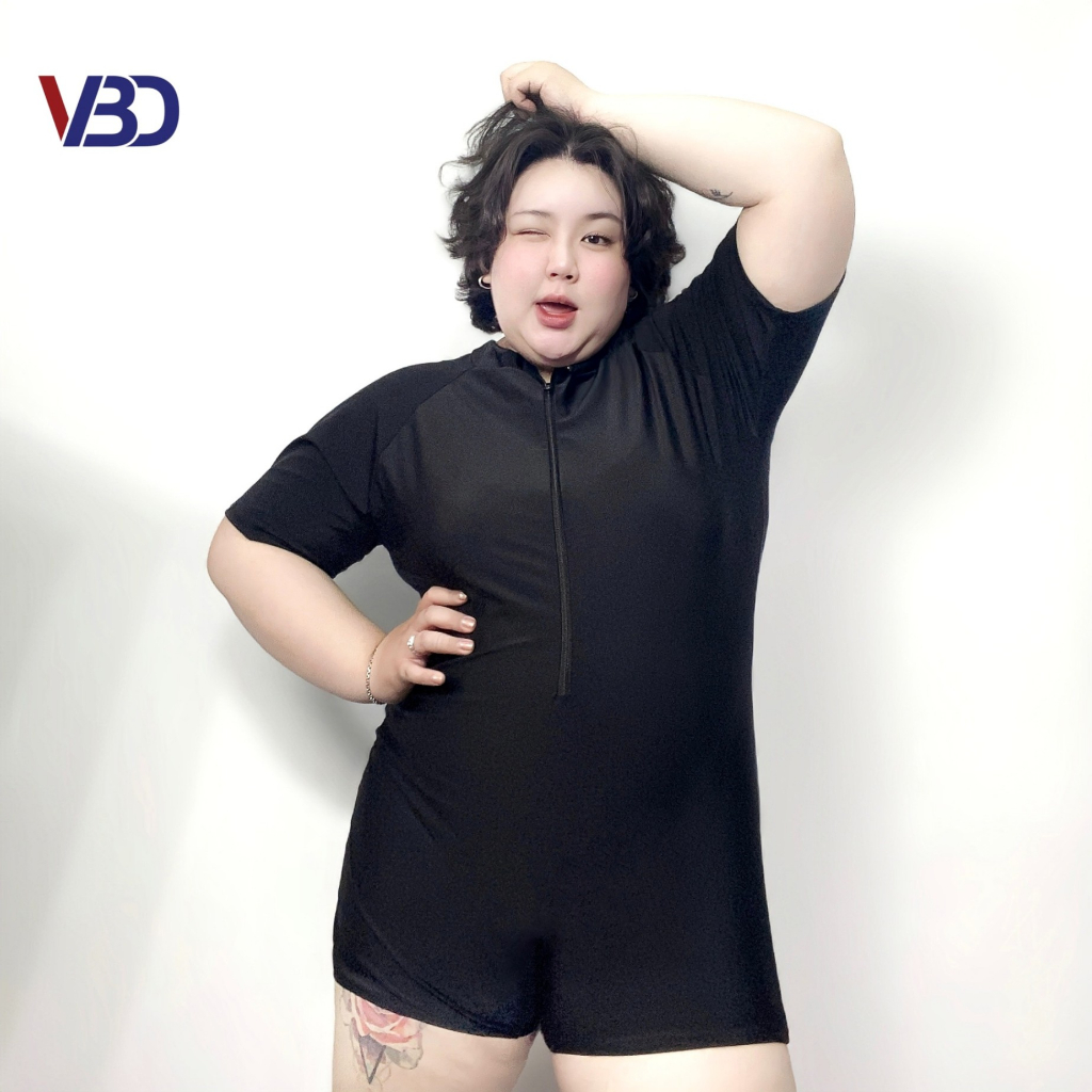 Đồ bơi liền thân tay ngắn kiểu jumsuit bigsize cho nàng béo từ 65 tới 100kg