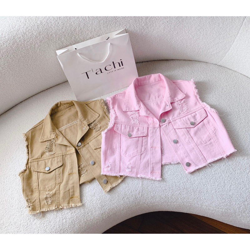 SP019882 ÁO CROP JEAN TƯA CỔ SƠ MI TÚI NẮP