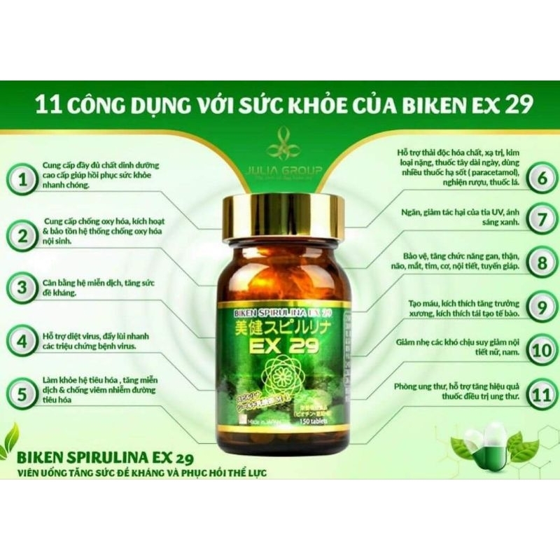 Viên uống Tảo Xoắn BIKEN SPIRULINA EX 29 Hỗ Trợ Tăng Sức Đề Kháng Và Phục Hồi Thể Lực