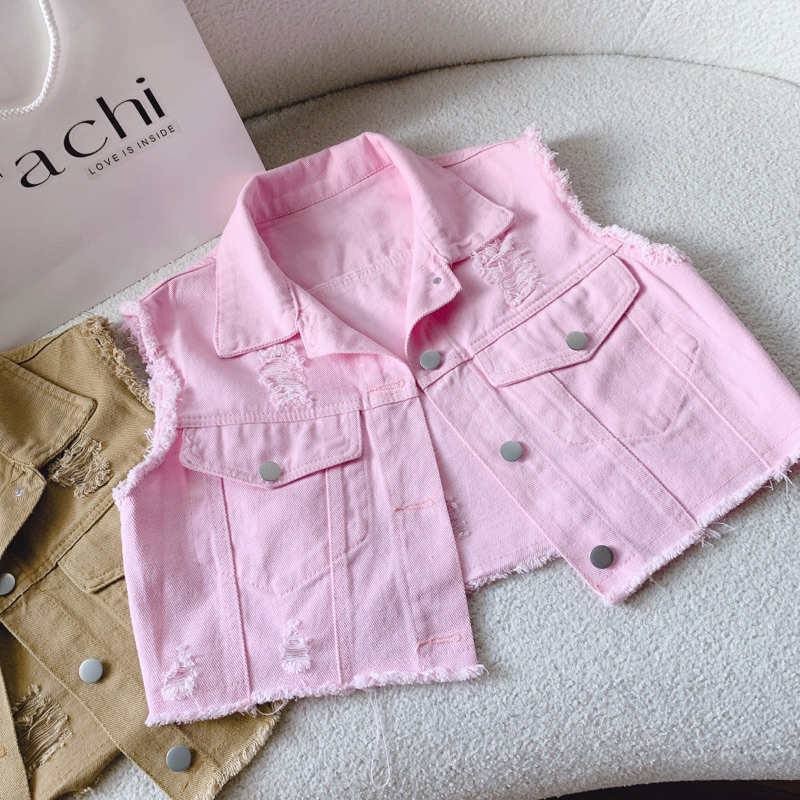 SP019882 ÁO CROP JEAN TƯA CỔ SƠ MI TÚI NẮP