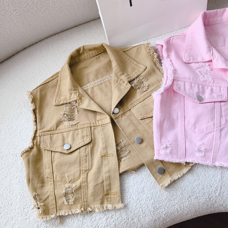 SP019882 ÁO CROP JEAN TƯA CỔ SƠ MI TÚI NẮP