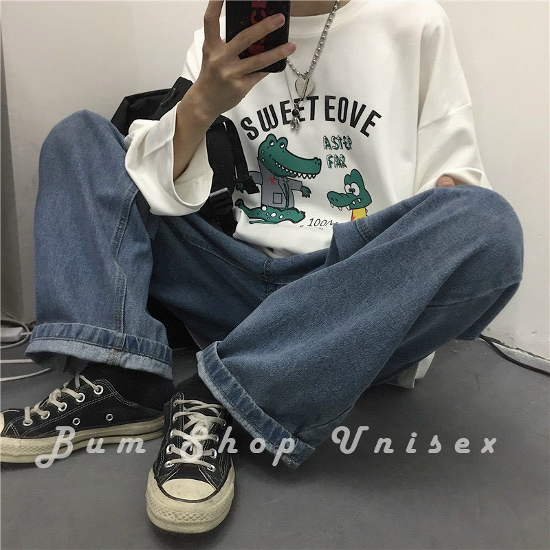 Áo thun form rộng TAY DÀI CÁ SẤU SWEET EOVE , áo phông form rộng Từ 50-70kg