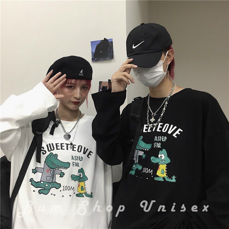 Áo thun form rộng TAY DÀI CÁ SẤU SWEET EOVE , áo phông form rộng Từ 50-70kg