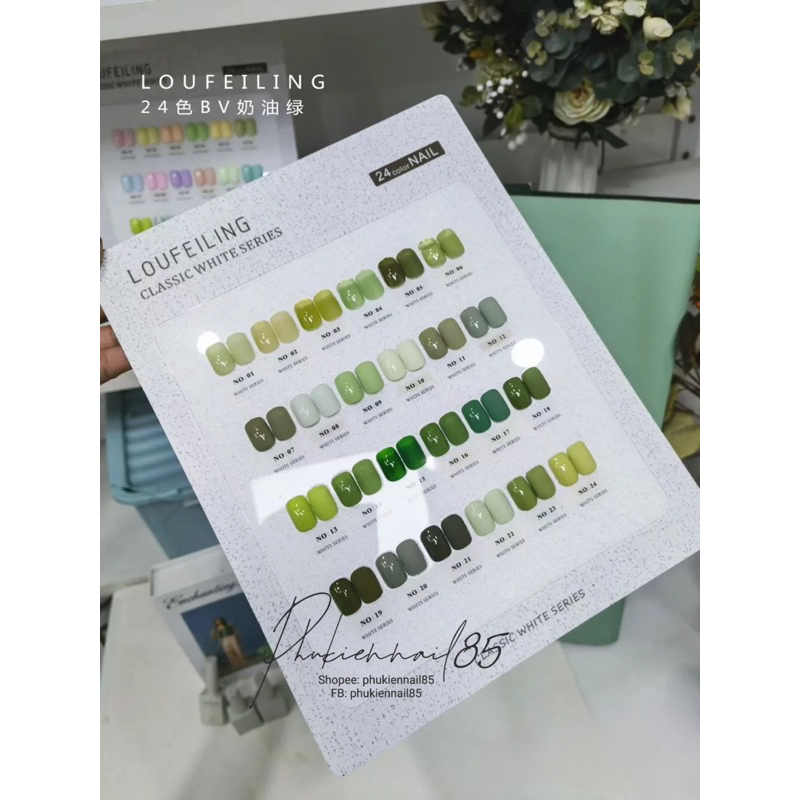 Set sơn gel 24 màu tông xanh lá đủ thạch và nhũ