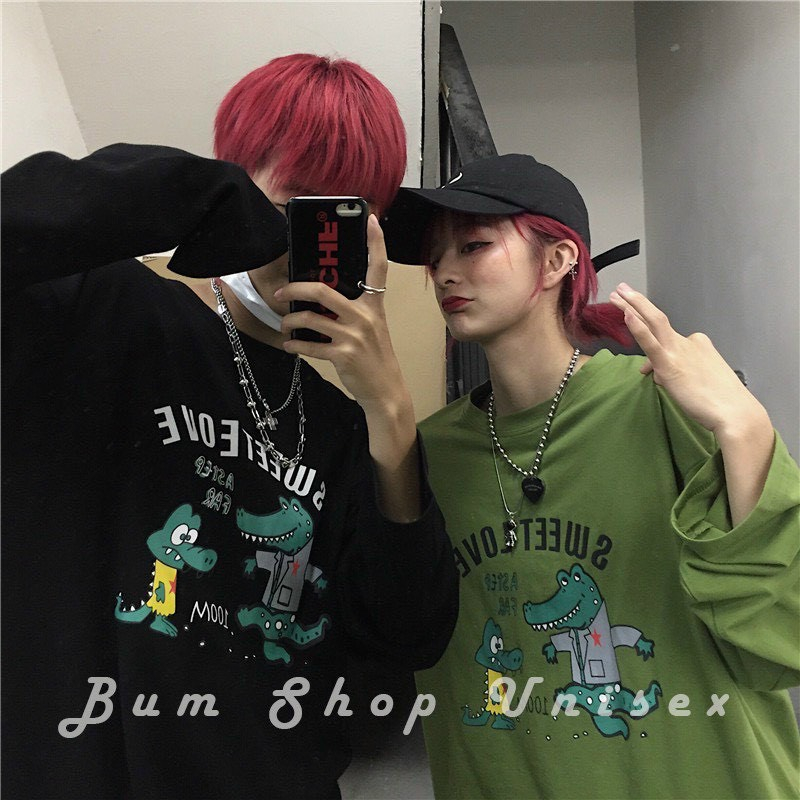 Áo thun form rộng TAY DÀI CÁ SẤU SWEET EOVE , áo phông form rộng Từ 50-70kg