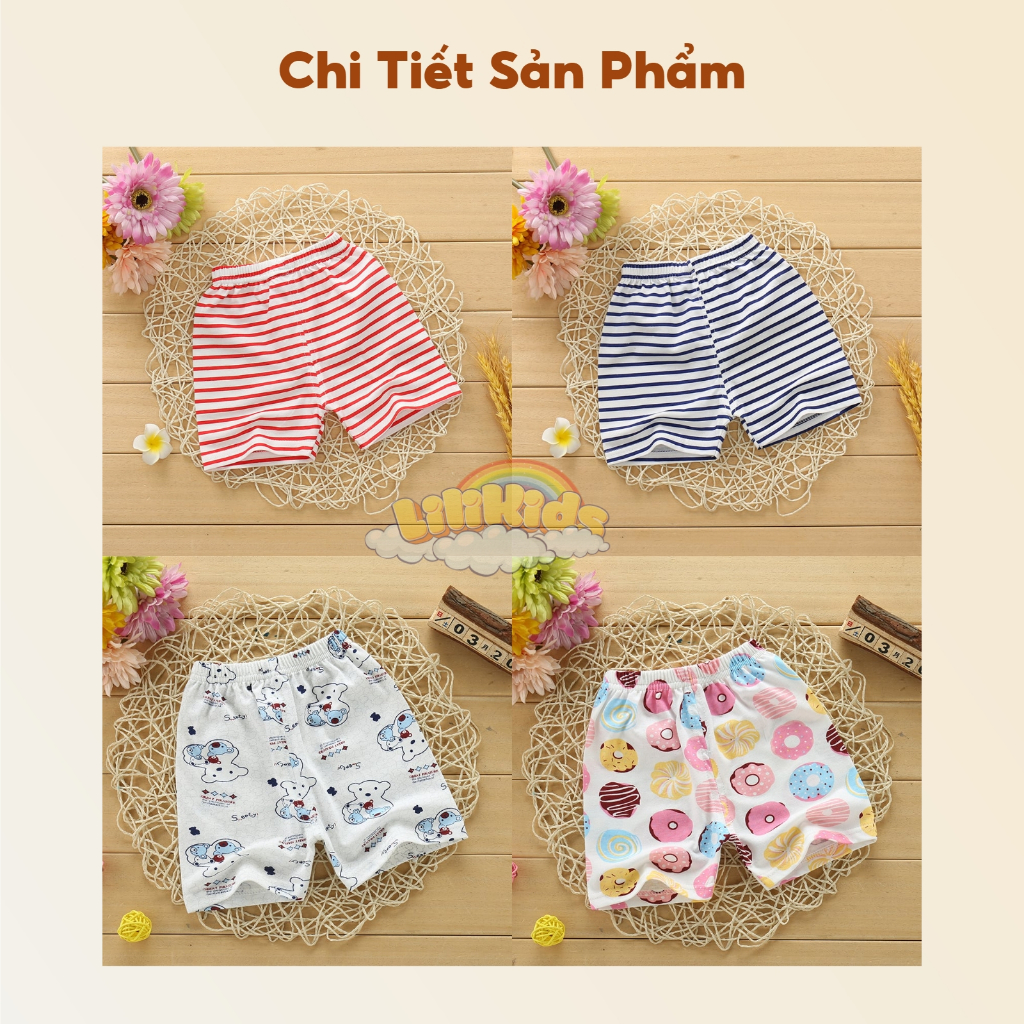 Quần đùi bé trai bé gái Quảng Châu cao cấp, quần cộc LiLiKids chất vải cotton mặc nhà cho bé