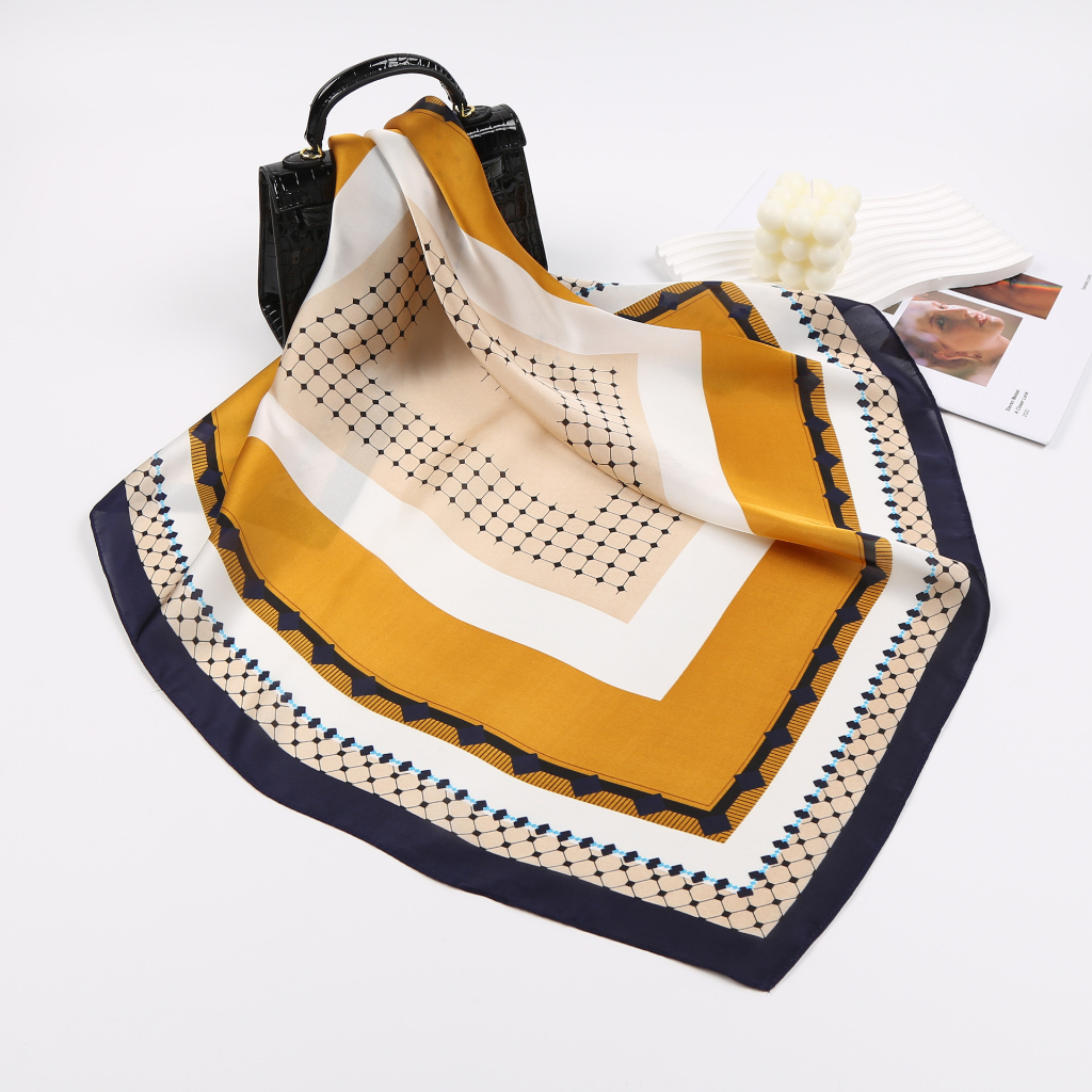 Khăn lụa vuông họa tiết đá cam xinh xắn KLV-105 70x70cm THYTHY STOREE