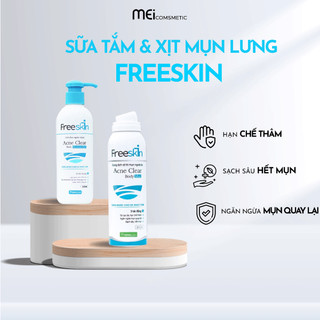  Sữa tắm ngừa mụn & Xịt mụn lưng Freeskin chuyên dùng cho da mụn viêm nang lông 250ml – 80ml 