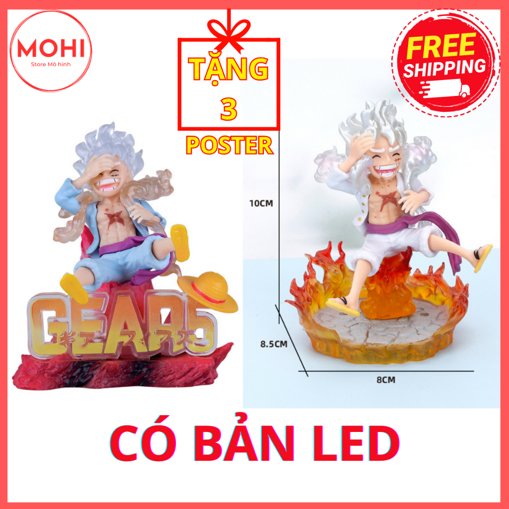 Mô hình Luffy Gear 5 ngồi cười Có bản LED, có hộp màu, cao 10cm