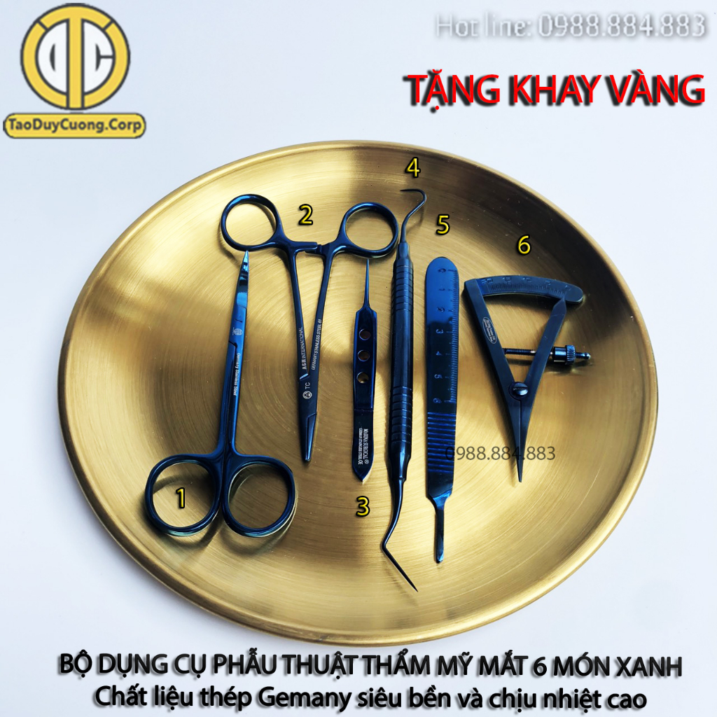 (COMBO 6 MÓN TẶNG KHAY VÀNG) Bộ nhấn mí mắt, bộ phẫu thuật thẩm mỹ mí mắt full xanh Germany