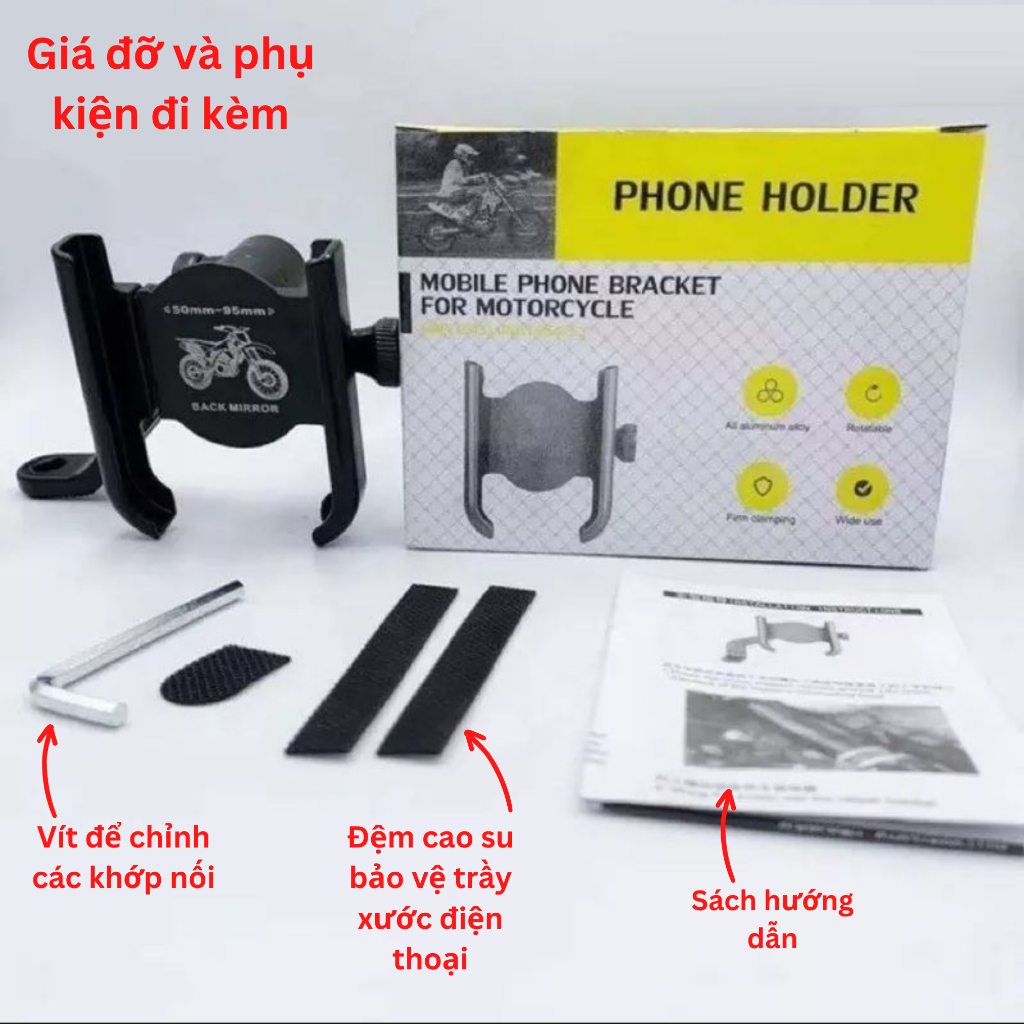 Giá Đỡ Điện Thoại Xe Máy Có Thể Gắn 2 Bên Gương Trái Phải Đều Được, Kẹp Xe Máy XM02 Chất Liệu Thép Chống Gỉ Cao Cấp