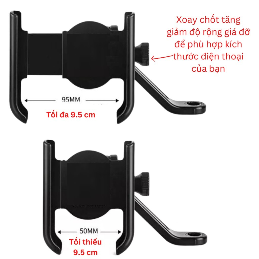 Giá Đỡ Điện Thoại Xe Máy Có Thể Gắn 2 Bên Gương Trái Phải Đều Được, Kẹp Xe Máy XM02 Chất Liệu Thép Chống Gỉ Cao Cấp