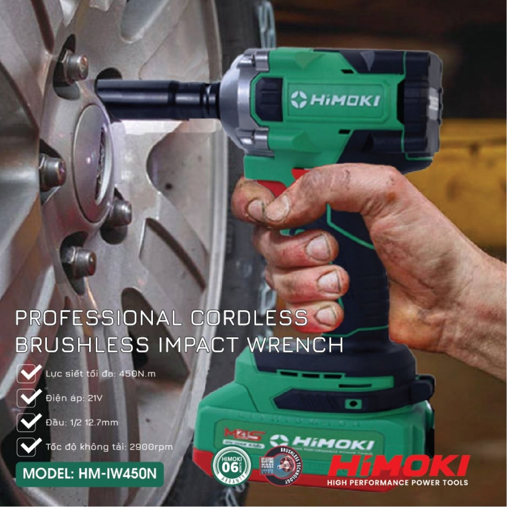 Máy siết bulong Himoki HM-IW450N đầu 2 trong 1 - Siết bulong Lực siết 450Nm bảo hành chính hãng