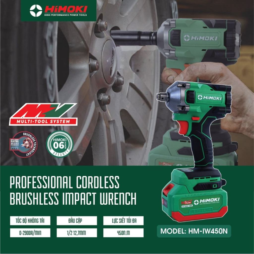 Máy siết bulong Himoki HM-IW450N đầu 2 trong 1 - Siết bulong Lực siết 450Nm bảo hành chính hãng