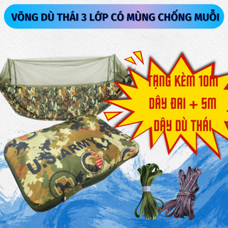 Võng dù in Lính 3 lớp dày, khổ 250cm,  có mùng hàng Siêu Cấp có video hàng thật 100%,tặng kèm 5m dây đai mềm