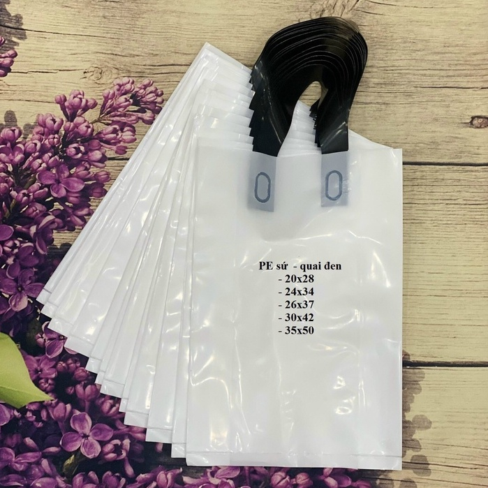 0,5kg - 1kg Túi Đựng Hàng Nilong PE Trắng Sứ Có Quai Xách - Túi Ni Lông Tuidunghang Bóng Đẹp Bền Dẻo Dai Đủ Kích Thước