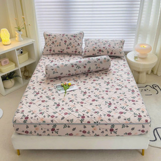 Bộ ga gối cotton đũi chần bông bo chun kèm vỏ ôm