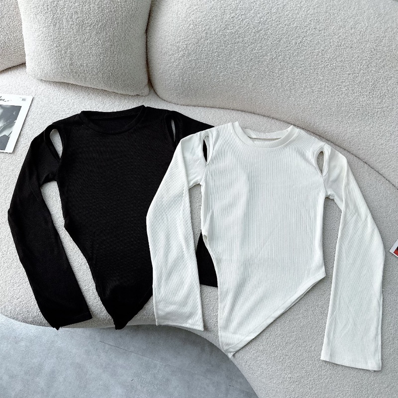 Áo Tay Dài khoét Vai Dáng Ôm Xẻ Tà Cá Tính