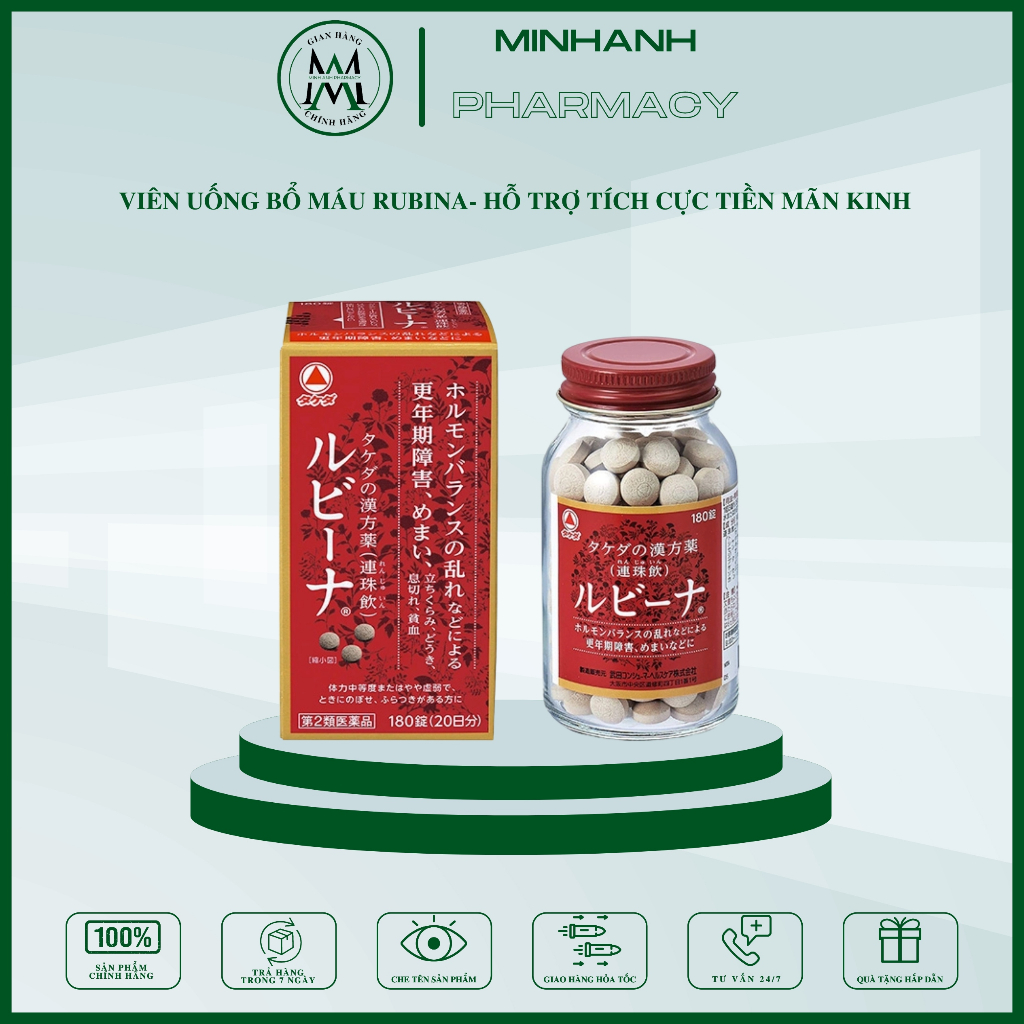 Viên uống bổ Máu Rubina Nhật Bản Hỗ trợ tích cực tuần hoàn máu não Giảm bốc hỏa Chóng mặt Ù tai Mất ngủ