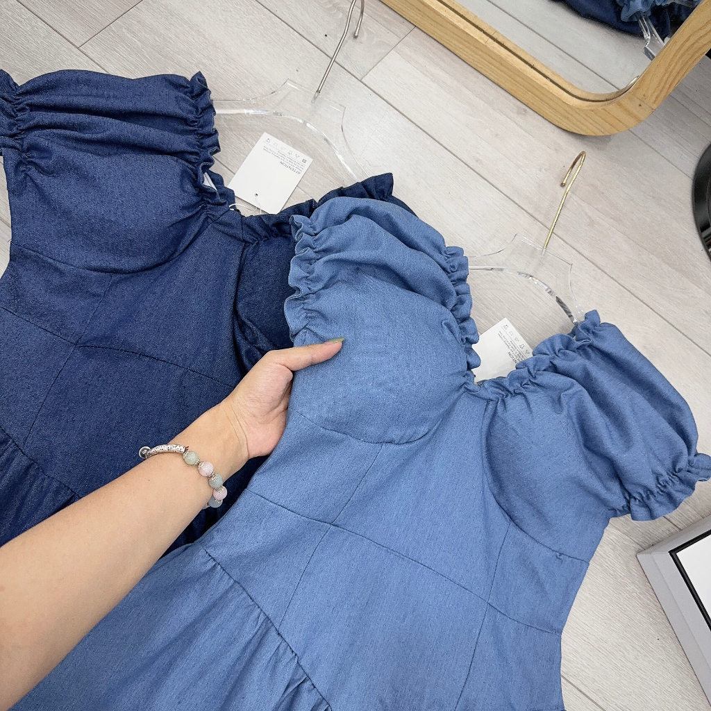 Váy Bò Cổ V, Chất Bò Mềm Sịn Sò, 2 Màu Đậm, Nhạt