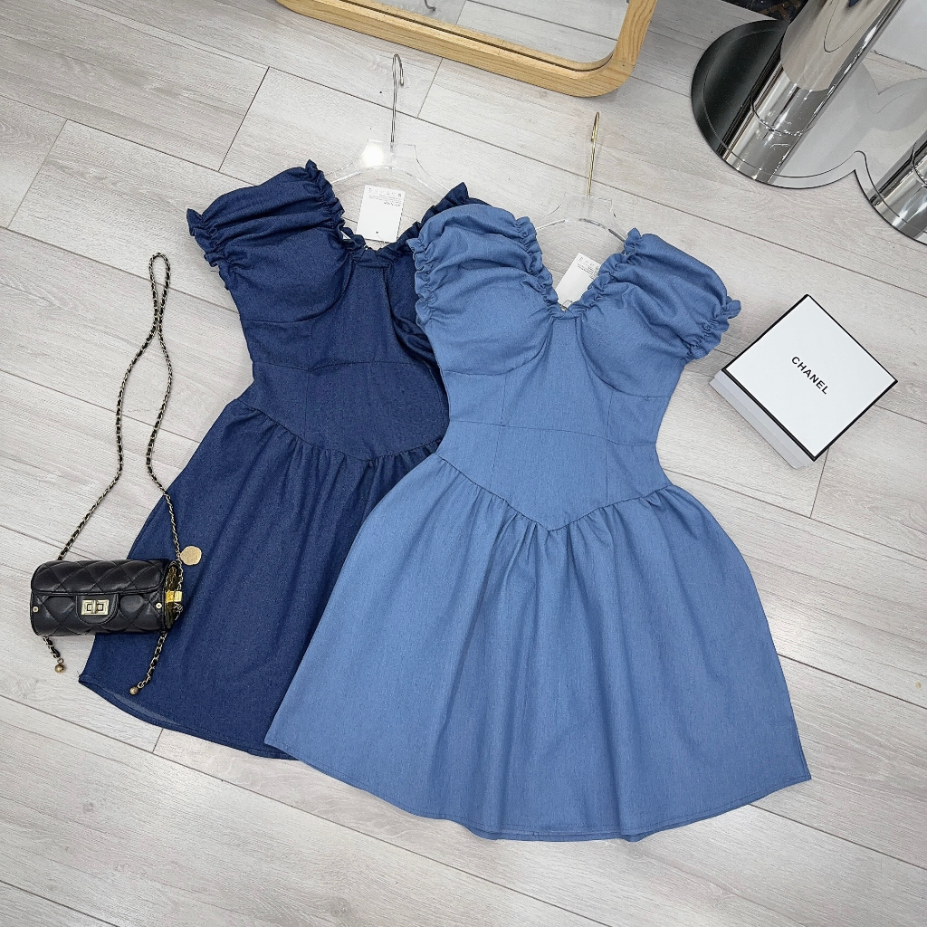 Váy Bò Cổ V, Chất Bò Mềm Sịn Sò, 2 Màu Đậm, Nhạt