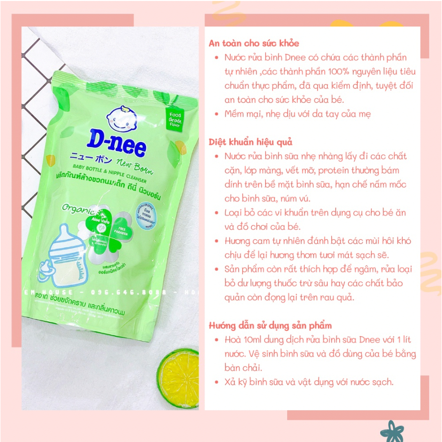 Nước Rửa Bình Sữa DNEE ORGANIC Hàng Chuẩn Thailand Túi 600ml Chai 620ml An Toàn Cho Bé HSD 2026 Lamkids
