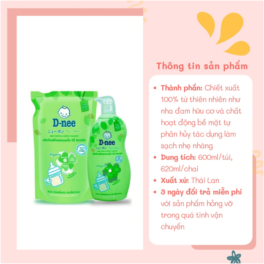 Nước Rửa Bình Sữa DNEE ORGANIC Hàng Chuẩn Thailand Túi 600ml Chai 620ml An Toàn Cho Bé HSD 2026 Lamkids