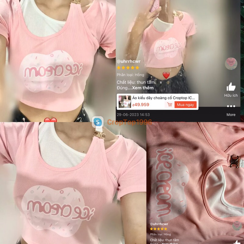 Áo kiểu dây choàng cổ Croptop ICE Baby hồng dễ thương A124