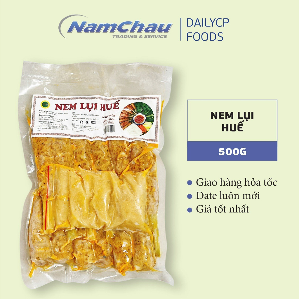 Nem lụi Huế kèm sốt chấm gia truyền (gói 500gr) nem lụi ướp sẵn tiện lợi chiên nướng [HN giao hàng h