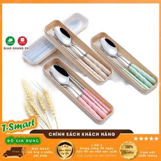 Bộ 3 Món Thìa, Đũa, Dĩa Lúa Mạch Cá Nhân Inox Không Gỉ, Ăn Trưa Văn Phòng - Có Hộp Đựng Tiện Lợi
