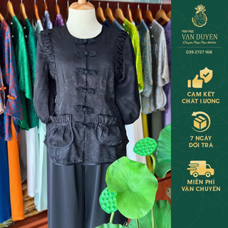 Pháp phục vạn duyên gấm lụa tiểu thư bèo rúm màu đen 13.02
