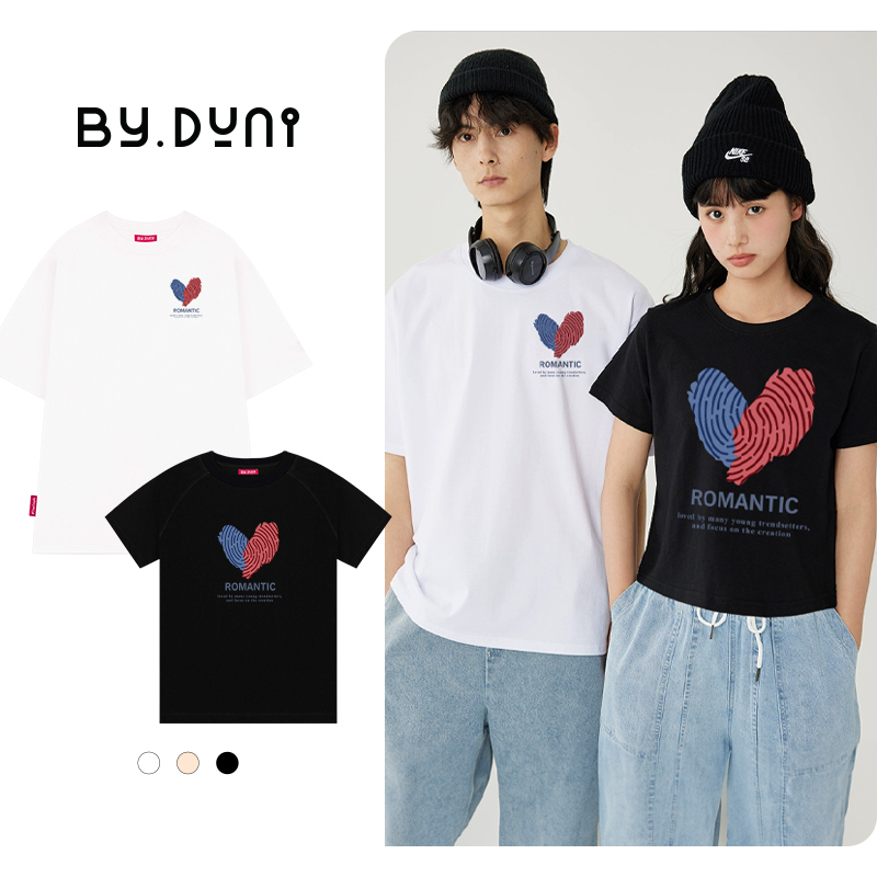 Áo thun cặp đôi nam nữ Baby Tee & Oversized Tee local brand unisex, áo cặp bạn thân vải cotton By.Duni mẫu TIM ROMANTIC