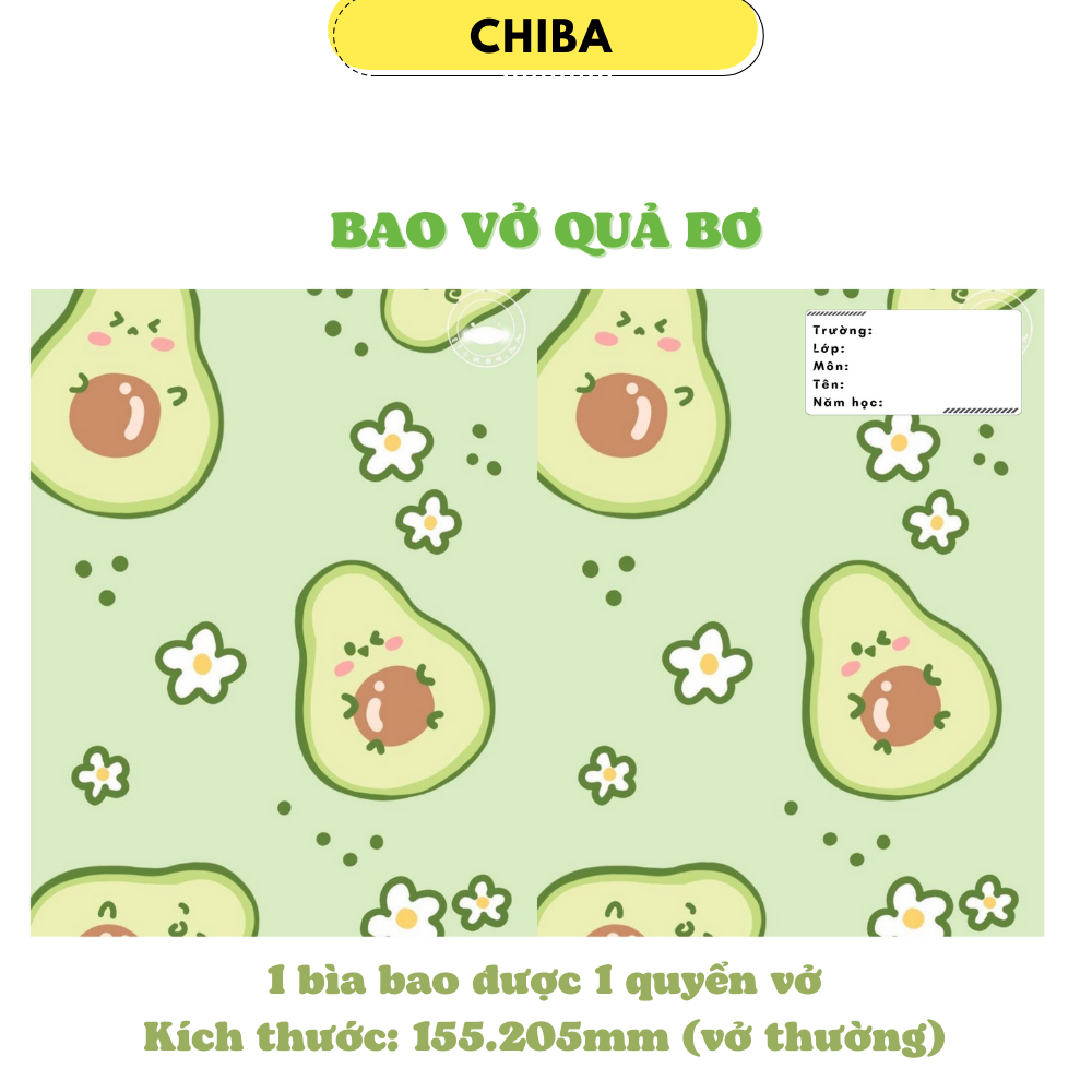 Giấy bao tập họa tiết quả bơ vở A5 cute, in nhãn sẵn, có bán sỉ - Chị Ba House