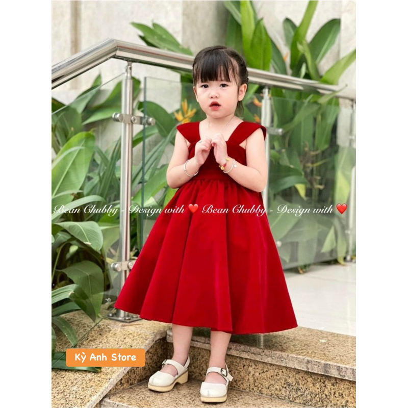 Váy cho bé gái nhung the đỏ phiên bản mới hơn chỉ có tại Trang Kids có lót tùng nơ lưng size 10-40kg