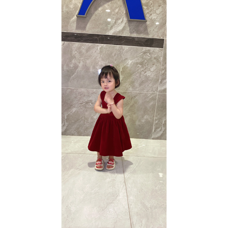 Váy cho bé gái nhung the đỏ phiên bản mới hơn chỉ có tại Trang Kids có lót tùng nơ lưng size 10-40kg