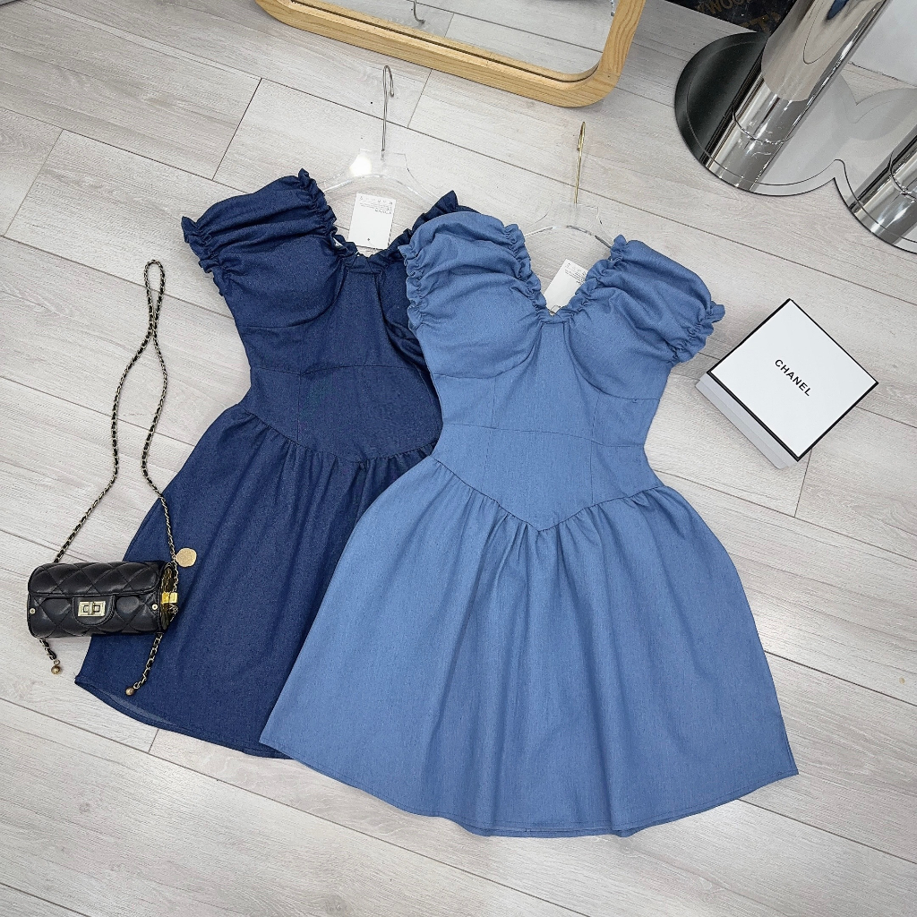 Váy Bò Cổ V, Chất Bò Mềm Sịn Sò, 2 Màu Đậm, Nhạt